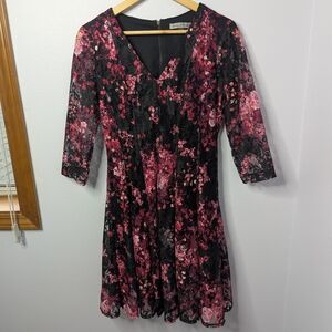 Danny & Nicole Floral Lace Fit & Flare‎ Dress – Size 6 – Black & Pink